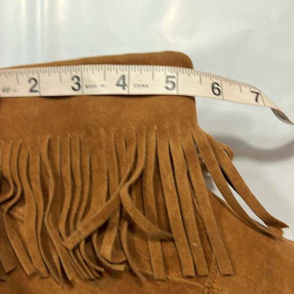 BROWN faux SUEDE FRINGE ANKLE BOOTS Blue Suede Shoes size 7 pull on boots womens - Picture 4 of 11